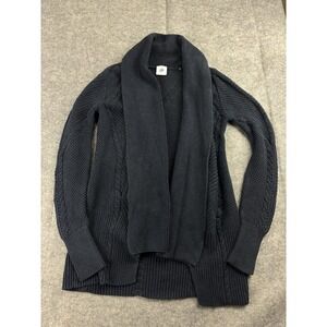 Cabi Womens XS Fisherman Chunky Open Front Cable Knit Cardigan Sweater Navy EUC